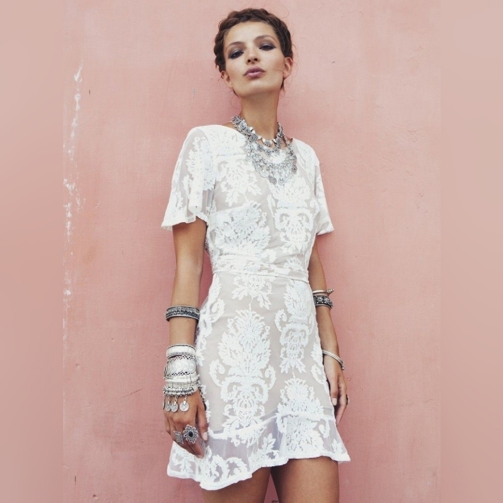 FOR Love & Lemons San Marcos Ivory Lace Mesh Mini Dress NWT